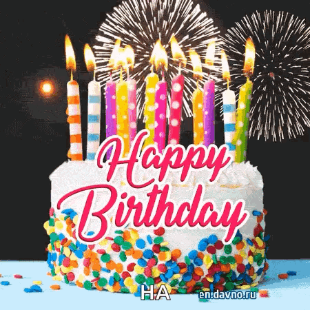 Birthday Cake With Candles And Fireworks GIF