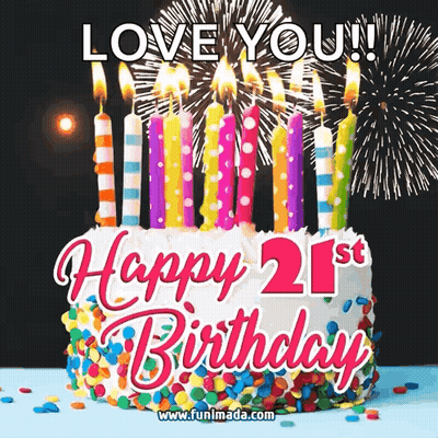 Birthday Cake With Candles And Fireworks GIF