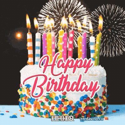 Birthday Cake With Candles And Fireworks GIF