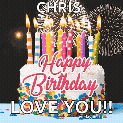 Birthday Cake With Candles And Fireworks Saying Happy Birthday Love You GIF