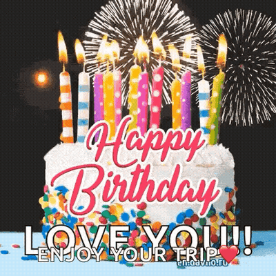 Birthday Cake With Candles And Fireworks GIF