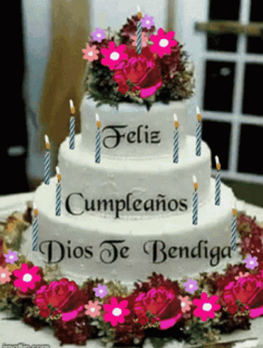 Birthday Cake With Candles And Flowers GIF