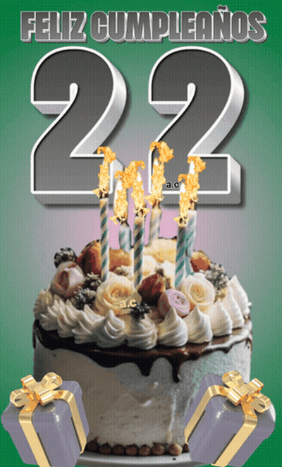 Birthday Cake With Candles And Number 22 GIF