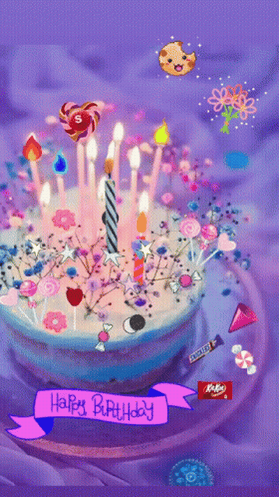 Birthday Cake With Candles And Snickers GIF