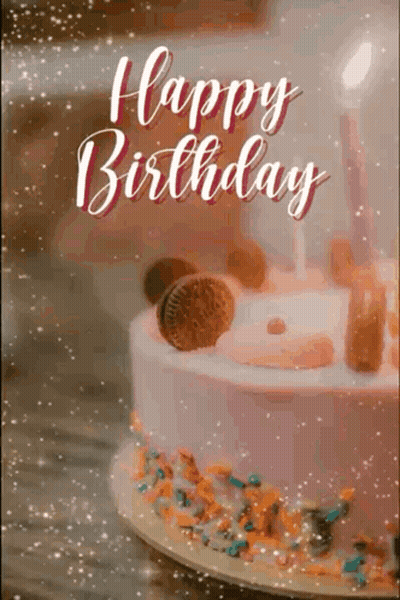 Birthday Cake With Candles And Sprinkles Saying Happy Birthday GIF