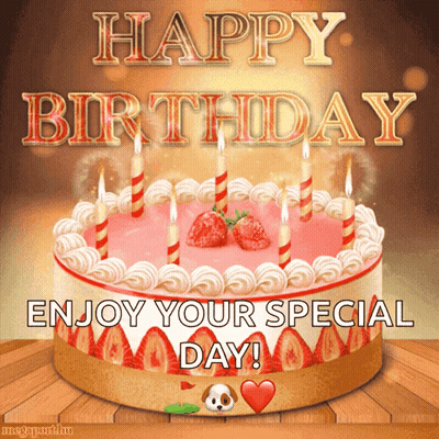 Birthday Cake With Candles And Strawberries GIF