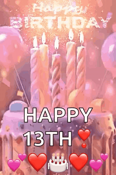 Birthday Cake With Candles Saying Happy 13Th GIF