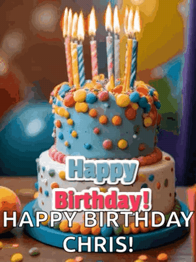 Birthday Cake With Candles Saying Happy Birthday Chris GIF