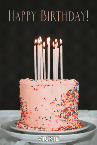 Birthday Cake With Candles Sprinkles And Name Vickie GIF