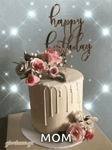 Birthday Cake With Flowers And Happy Birthday Mom GIF