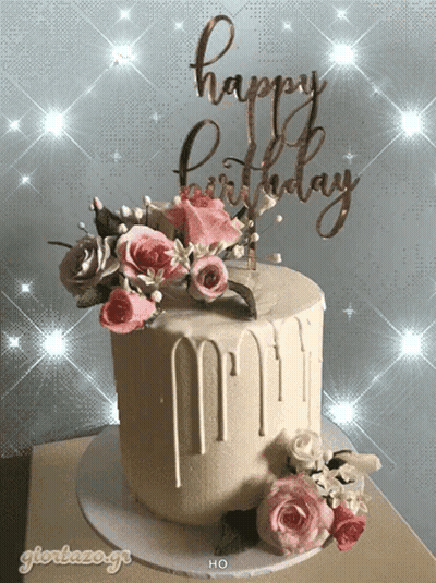 Birthday Cake With Flowers And Happy Birthday GIF