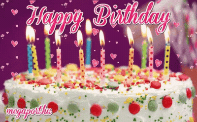Birthday Cake With Lit Candles Saying Happy Birthday GIF