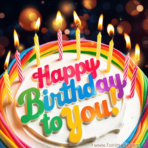 Birthday Cake With Rainbow Frosting Saying Happy Birthday To You