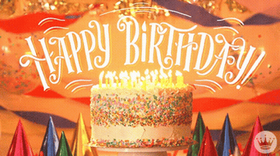 Birthday Cake With Sprinkles And Happy Birthday Sign GIF