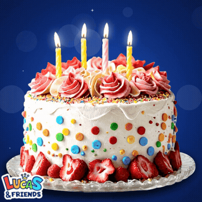 Birthday Cake With Strawberries And Candles GIF