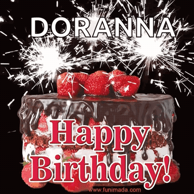 Birthday Cake With Strawberries And Sparklers Saying Happy Birthday GIF