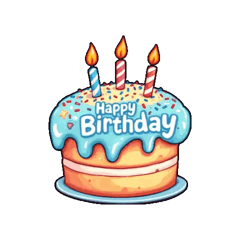 Birthday Cake With Three Lit Candles Sticker