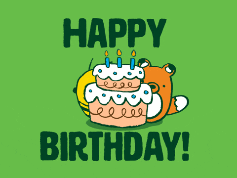 Birthday Card Bee Fox Cake GIF
