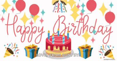 Birthday Card Cake Balloons Happy Birthday Love From Aunt Syl GIF