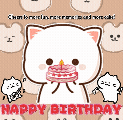 Birthday Card Cat Holding Cake GIF