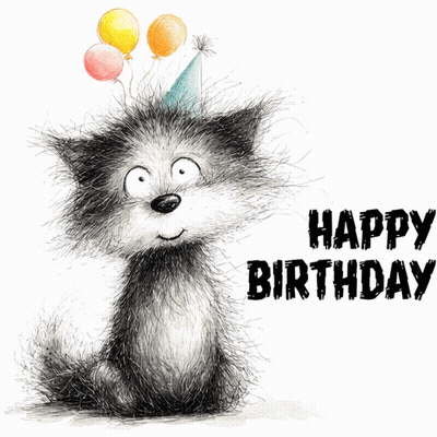 Birthday Card Cat Wearing Party Hat GIF