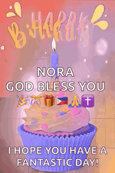 Birthday Card Cupcake With Candle Nora God Bless You GIF