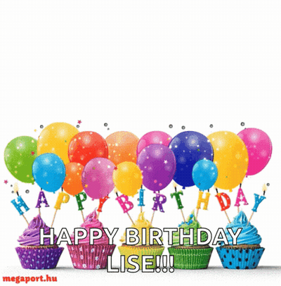Birthday Card Cupcakes Balloons Candles Happy Birthday Lise