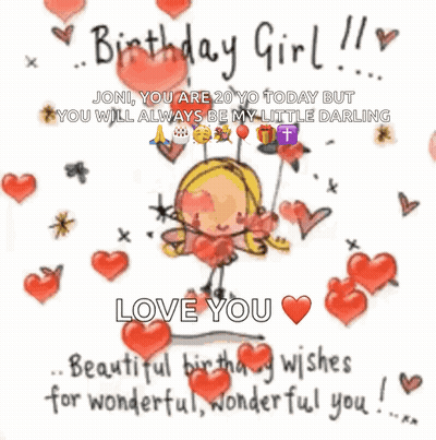 Birthday Card Fairy Surrounded By Hearts GIF