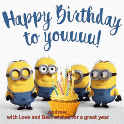 Birthday Card for Andrew With Cupcake and Minions