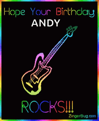 Birthday Card For Andy With Rainbow Guitar GIF
