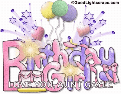 Birthday Card For Aunt Gayle With Balloons Fireworks GIF
