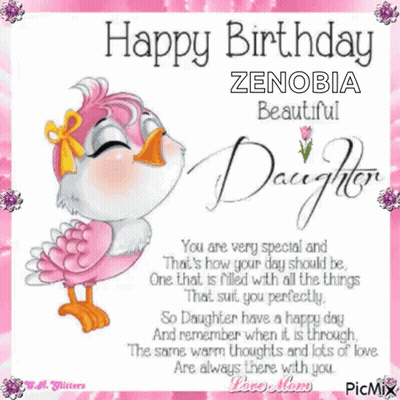 Birthday Card For Beautiful Daughter With Pink Bird GIF