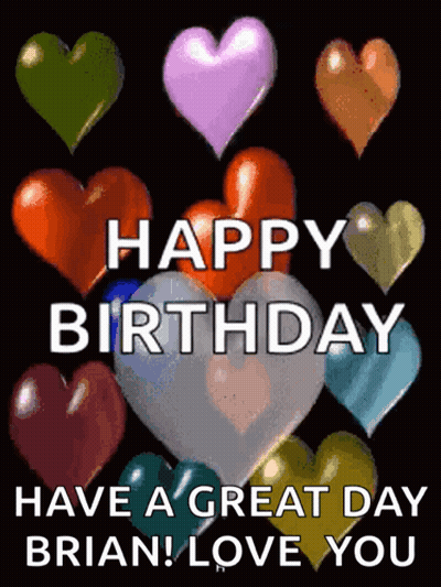 Birthday Card For Brian With Hearts And Balloons GIF