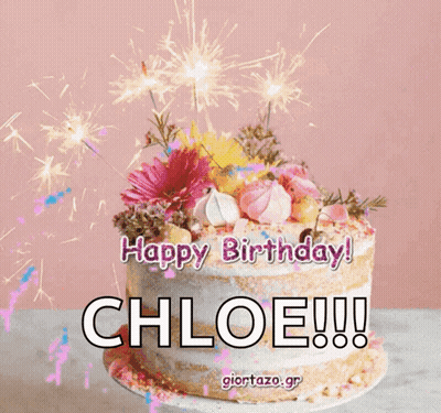 Birthday Card For Chloe With Cake And Fireworks GIF