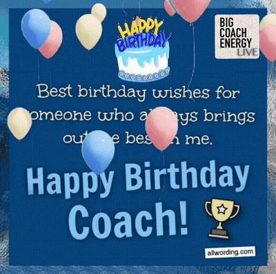 Birthday Card For Coach With Balloons And Cake GIF