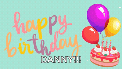 Birthday Card For Danny With Balloons And Cake GIF