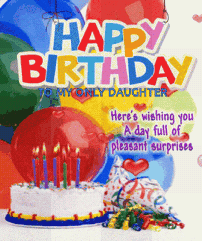 Birthday Card For Daughter With Balloons And Cake GIF