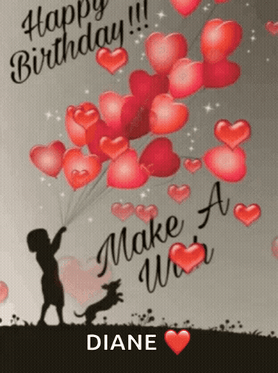 Birthday Card For Diane Girl Holding Balloons GIF