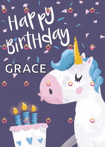 Birthday Card For Grace With Unicorn GIF