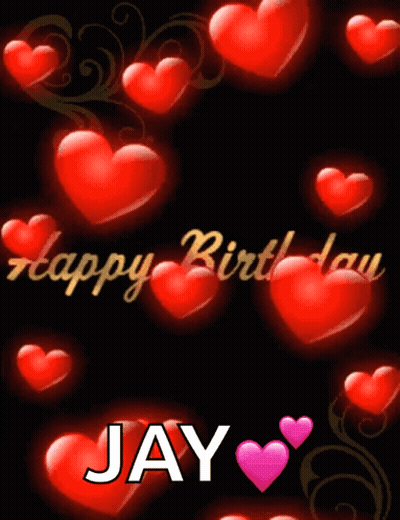 Birthday Card For Jay With Red And Pink Hearts GIF