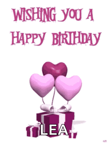 Birthday Card For Lea With Pink Hearts And Gift Box GIF