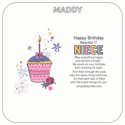 Birthday Card For Maddy Niece With Cupcake And Candle GIF