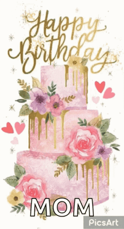 Birthday Card For Mom With Pink Gold Cake GIF