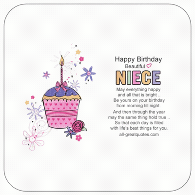 Birthday Card For Niece With Cupcake And Flowers GIF