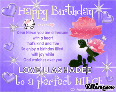 Birthday Card For Niece With Pink Flowers And Hearts GIF