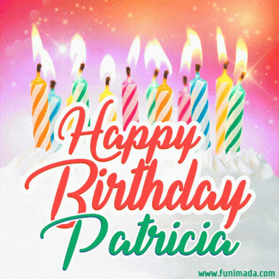 Birthday Card For Patricia With Cake And Candles GIF