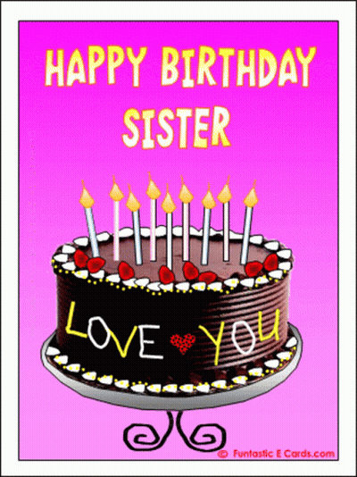 Birthday Card For Sister With Cake Love You GIF