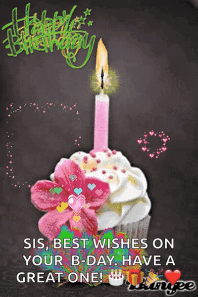 Birthday Card For Sister With Cupcake GIF