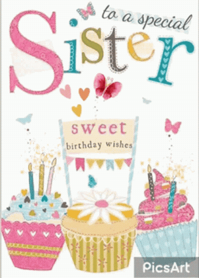 Birthday Card For Sister With Cupcakes GIF