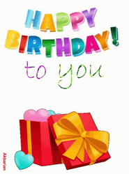 Birthday Card Gift Box Floating Hearts GIF